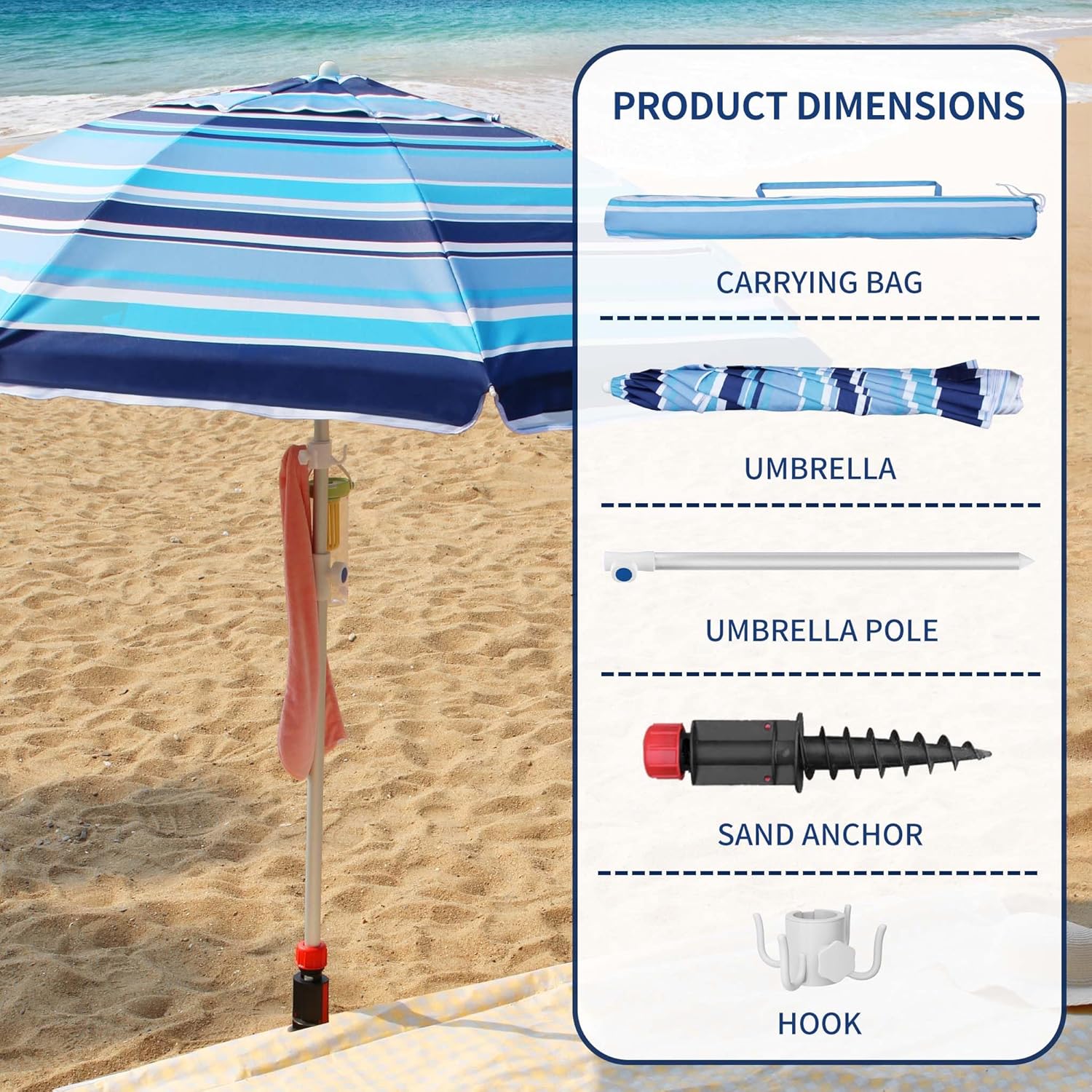 7ft High Wind Beach Umbrella thumbnail