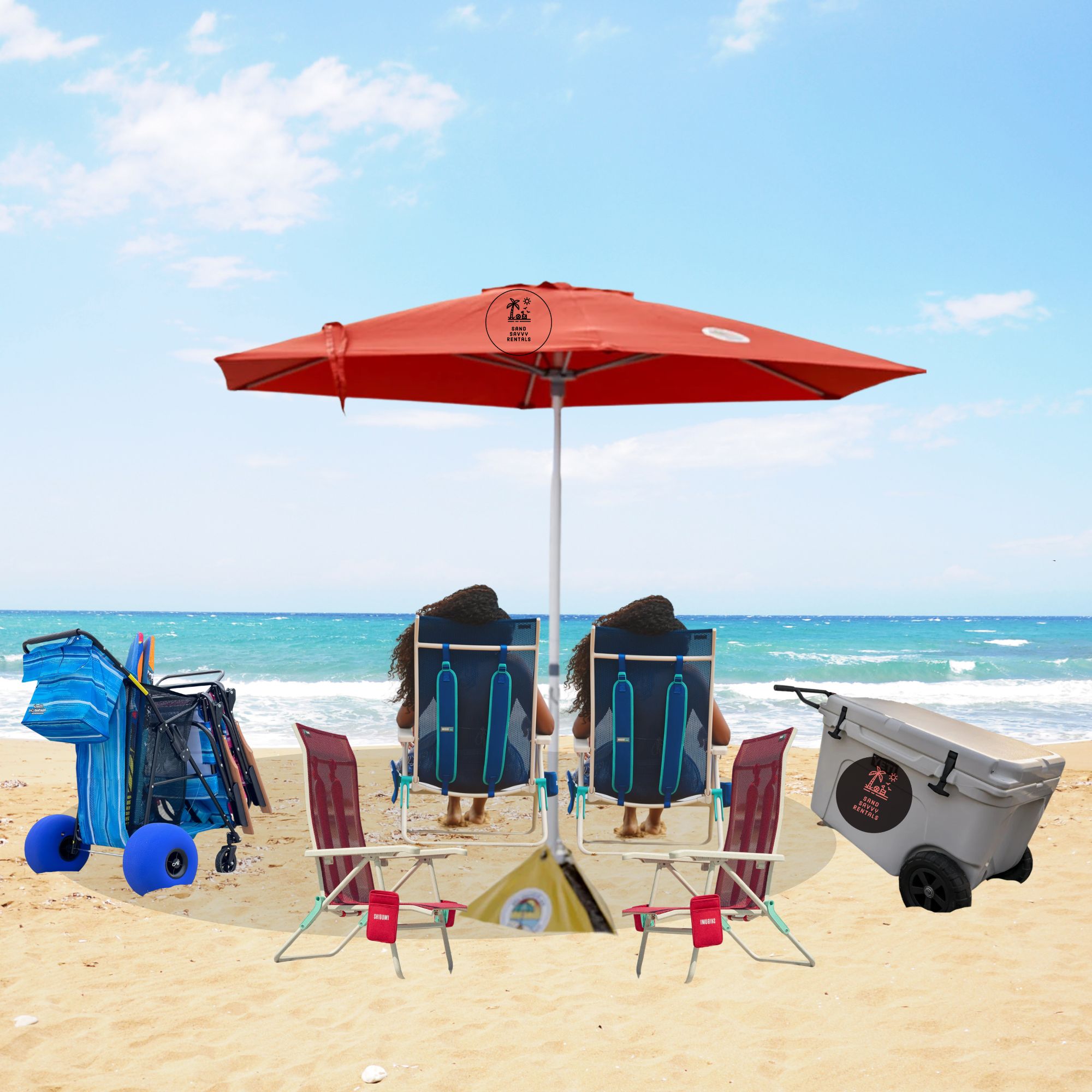 Shore Thing Pack (4 Chairs, Wheeled Cooler, Cart, and Umbrella)
